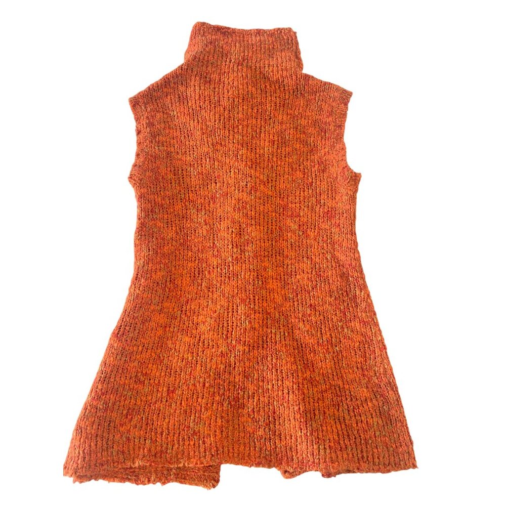 Chico's Crochet Long Sweater Cardigan Vest W's M Wool Blend Orange Fall Chunky - Picture 8 of 12
